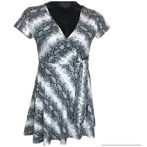 ROLLA COSTER Reptile Snake Print Faux Wrap Skater Dress